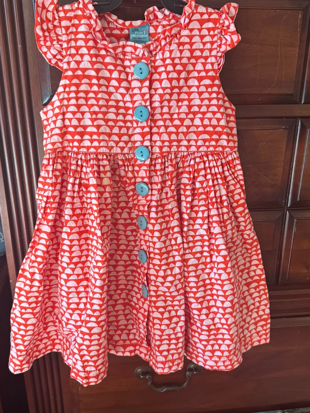 Tea Collection Coral Printed Button-Front Girls' Dress with Turquoise Buttons